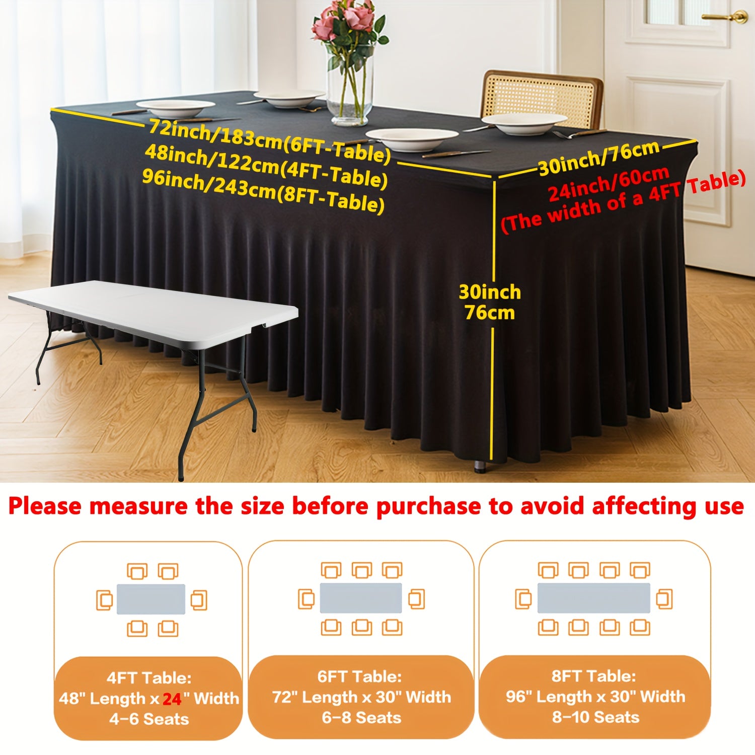 One Piece of Spandex Elastic Tablecloth, Wrinkled Table Cover, Suitable for Parties And Events, Skirted Tablecloth, Banquet Table Cover, Ideal for Weddings, Birthdays, Gatherings, Meetings, Outdoor Events