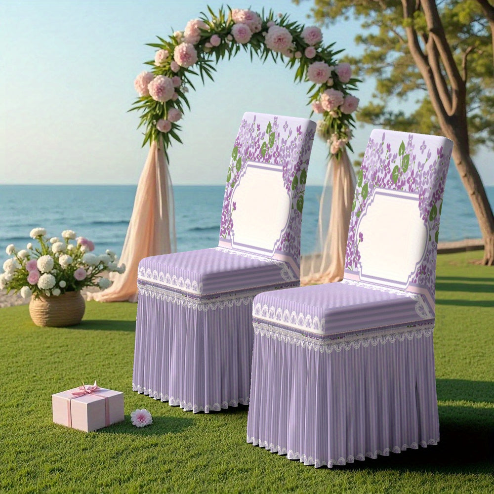 2/4/6pcs Chair Covers with Skirt, Fresh, Elegant, Romantic Floral Decoration, Card Template, Elegant Border. Suitable for Hotels, Weddings, and Events. Machine-washable Red Fabric Protective Covers, for Home and Banquet Use.