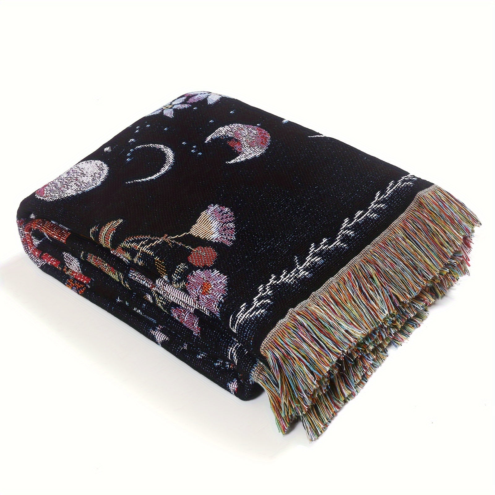 1PC Moon Phase Woven Double Sided Multipurpose Blanket Bohemian Hippie Room Decoration Abstract Geometry Blanket Tassel Woven Blanket Sofa Blanket Outdoor Hiking Backpacking Beach Travel Decorative Blanket Woven Picnic Throw