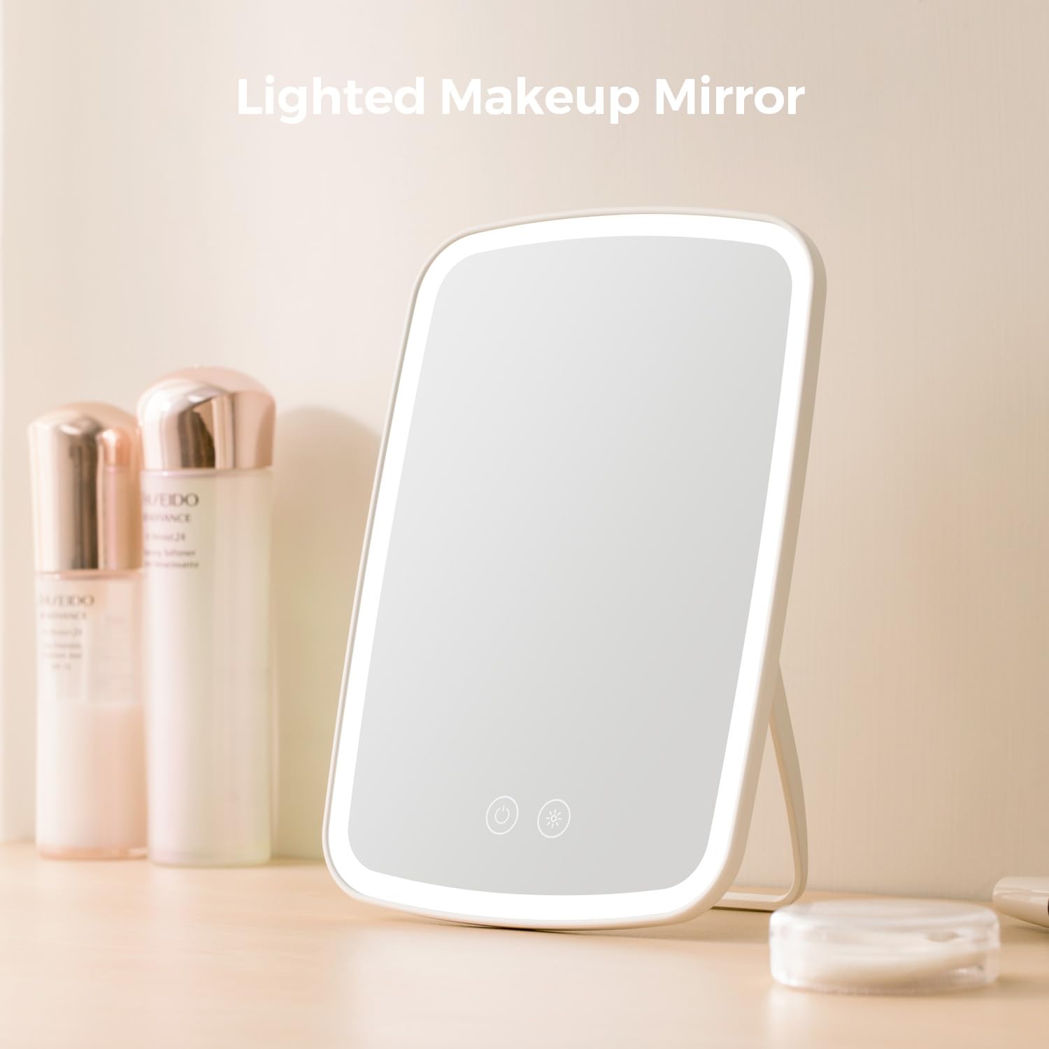 Lighted Makeup Mirror, Portable Mirror with Lights, 1500mAh Rechargeable Vanity Mirror with 3 Colors and Brightness Adjustable