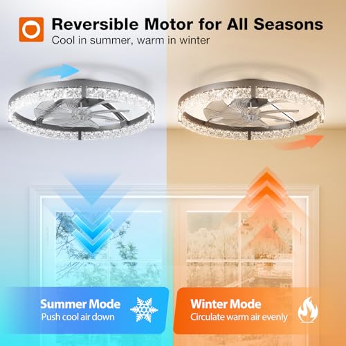 addlon Ceiling Fans with Lights and Remote, 24'' Low Profile Ceiling Fans, 3000-6000K Dimmable Modern Flush Mount LED Fan Light, Fandelier Ceiling Fan for Bedroom, Kitchen, Living Room, Office, Black