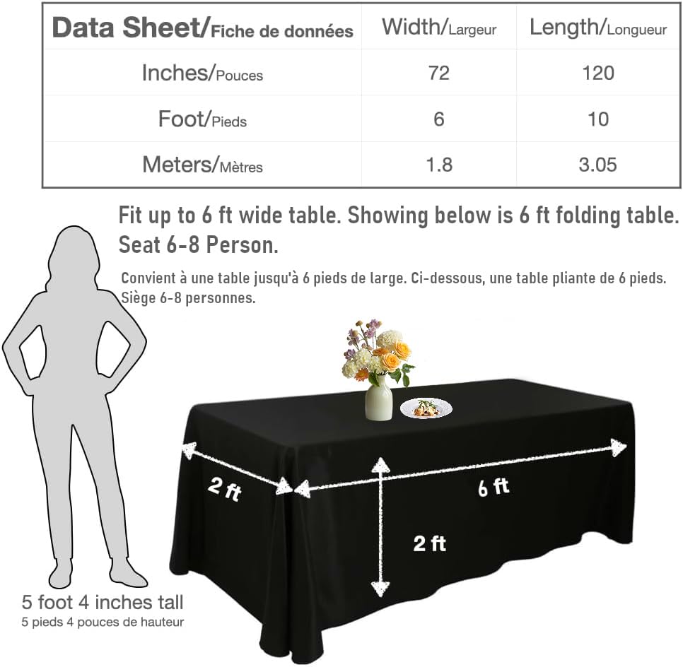 Urby Tablecloth for 6-8ft Rectangle Tables 8-12 Person, Nappe de Table rectangulaire, Machine Washable Polyester Table Cloths. XXL. White. 90'' x 132''