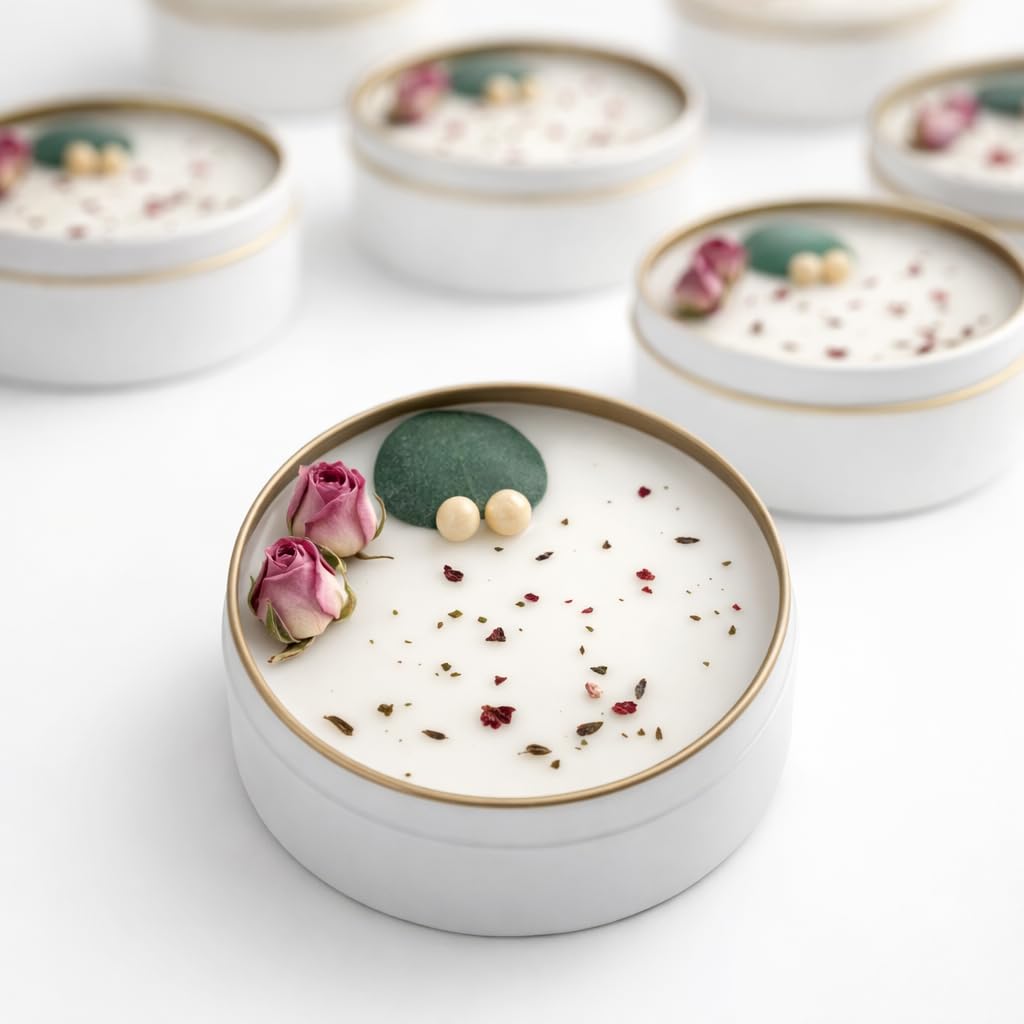 Personalized Wedding Favor Candle Set with Sealed Gift Box – Bulk Soy Wax Candles with Dried Flowers, Custom Name Label – Bridal Shower, Baby Shower, Birthday Guest Gifts (10–200 pcs)