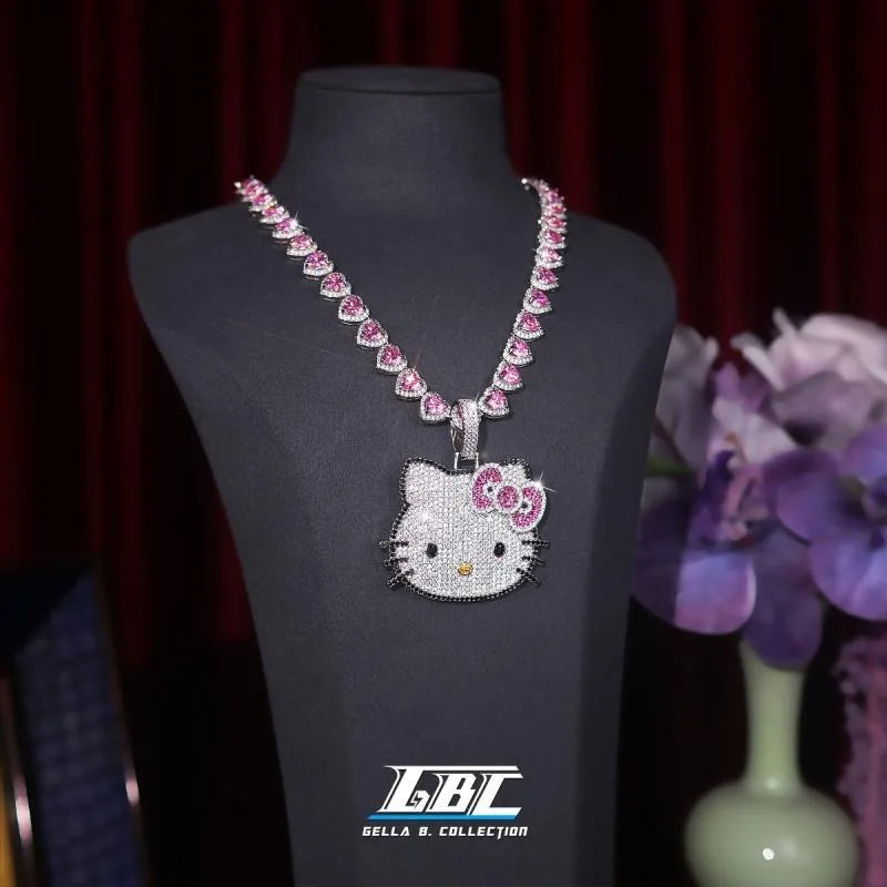 Kawaii Sanrios HelloKitty New Necklace Full Drill Pendant Collarbone Chain for Women Sparkling Crystal Birthday Valentine Gift
