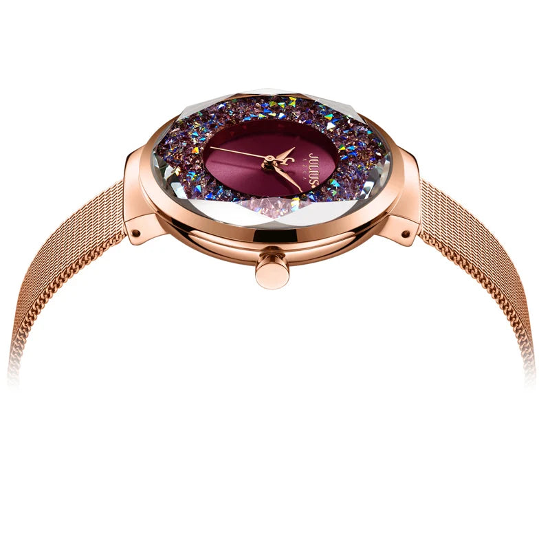 New Crystal Julius Lady Women's Watch MIYOTA Fashion Hours Stainless Steel Bracelet Clock Girl's Birthday Valentine Gift Box