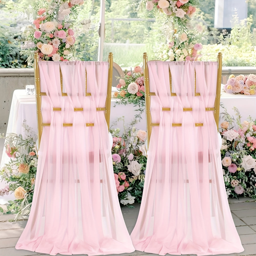 50pcs Chiffon Chair Sashes - Elegant Gauze Bow Ties for Wedding, Banquet & Church Decor (7.8x108 inches)