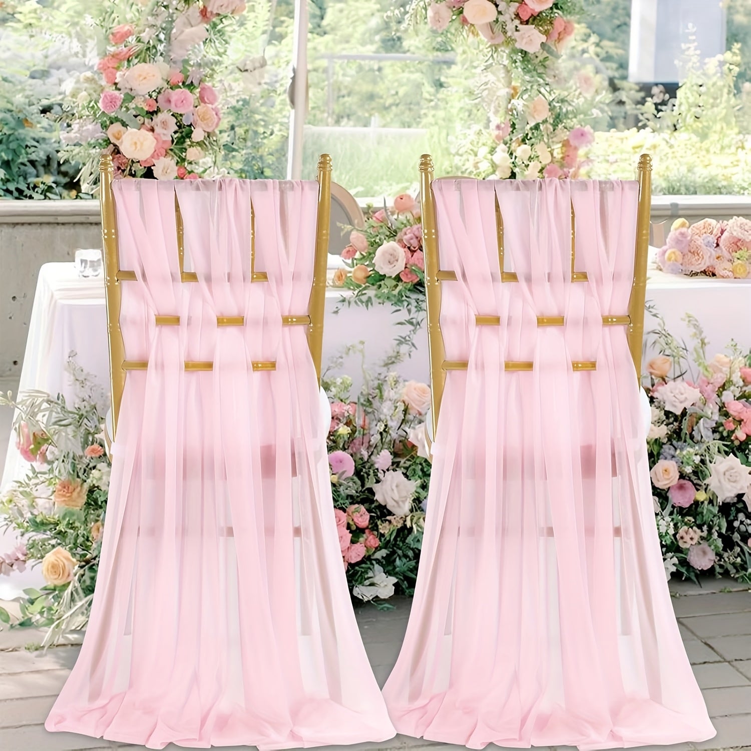 50pcs Chiffon Chair Sashes - Elegant Gauze Bow Ties for Wedding, Banquet & Church Decor (7.8x108 inches)