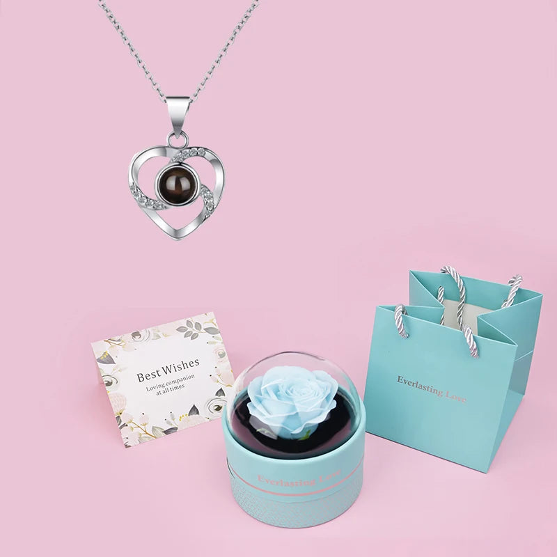 Custom Color Photo Projection Heart Necklace With Luxury Rose Box 2025 Girlfriend Mom Valentine Day Romantic Gifts