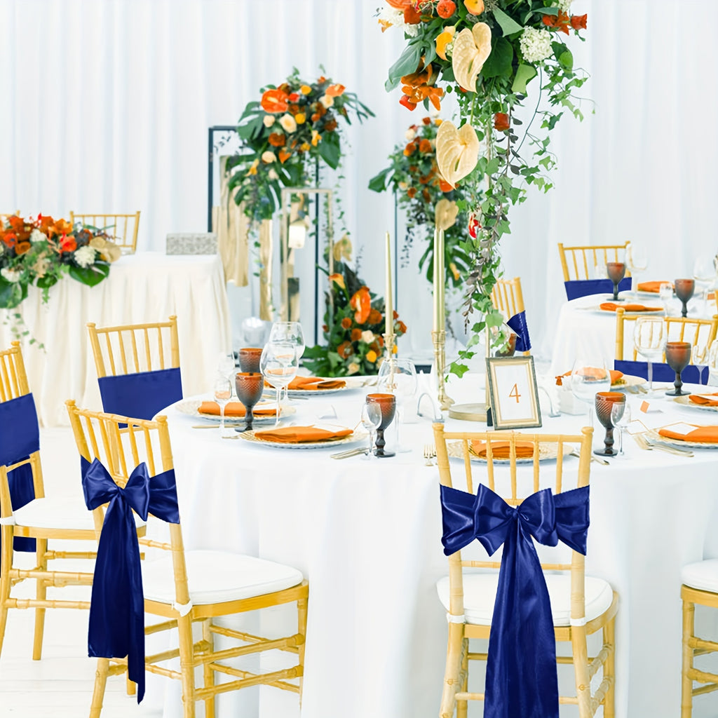 50pcs Satin Chair Sashes - Elastic Band Ribbon Bows for Wedding, Banquet & Party Decoration (7x108 inch)