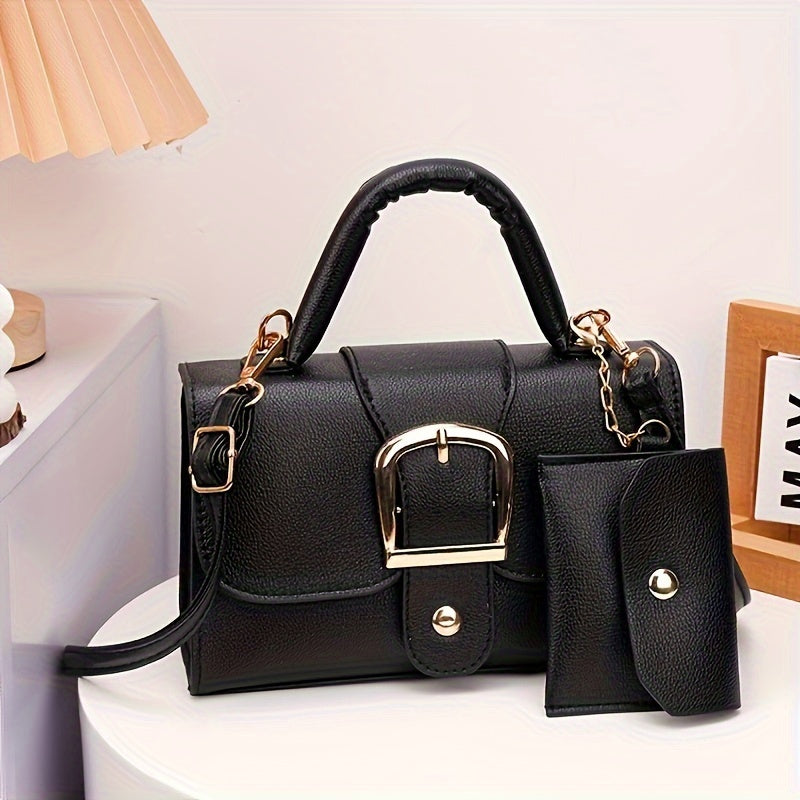 Women's Small Square Crossbody Tote Bag with Closure - Suitable for Urban Style, Clasp Handbag, Minimalist Solid Color Shoulder Purse in, Lake,,,,