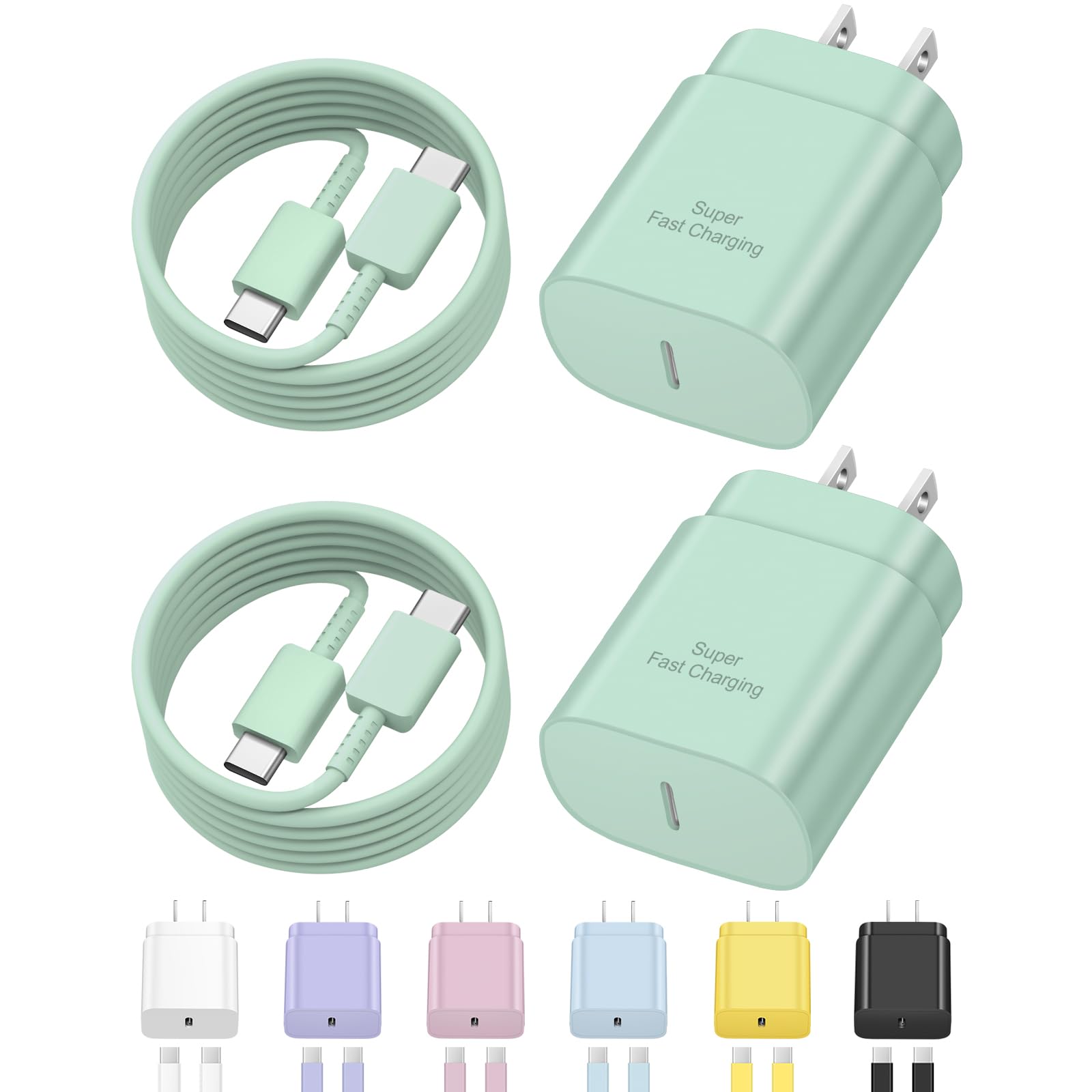USB C Fast Charger,2 Pack Type C Fast Charger Wall Charger Super Fast Charging Block for Galaxy S24 S23 S22 S21 S20 Ultra S10 S9, Note 20 10 9, with 6ft USB C to Type C Cable 25W Charger Adapter