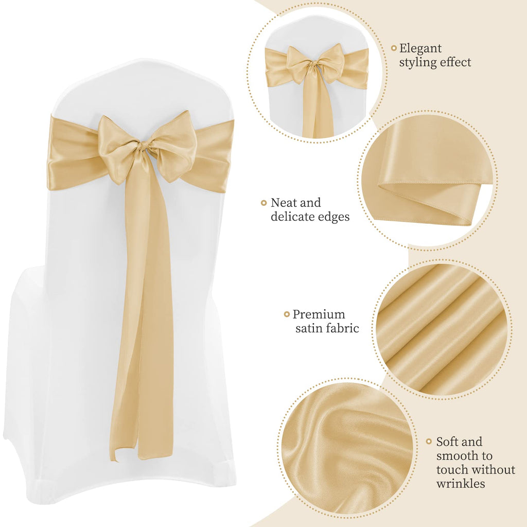 100 PCS Satin Chair Sashes Red Bows Sashes for Chair Covers, Washable Reusable Chair Cover Back Tie Supplies for Wedding Reception Events Banquets Home Kitchen Decoration (7 x 108 inch)