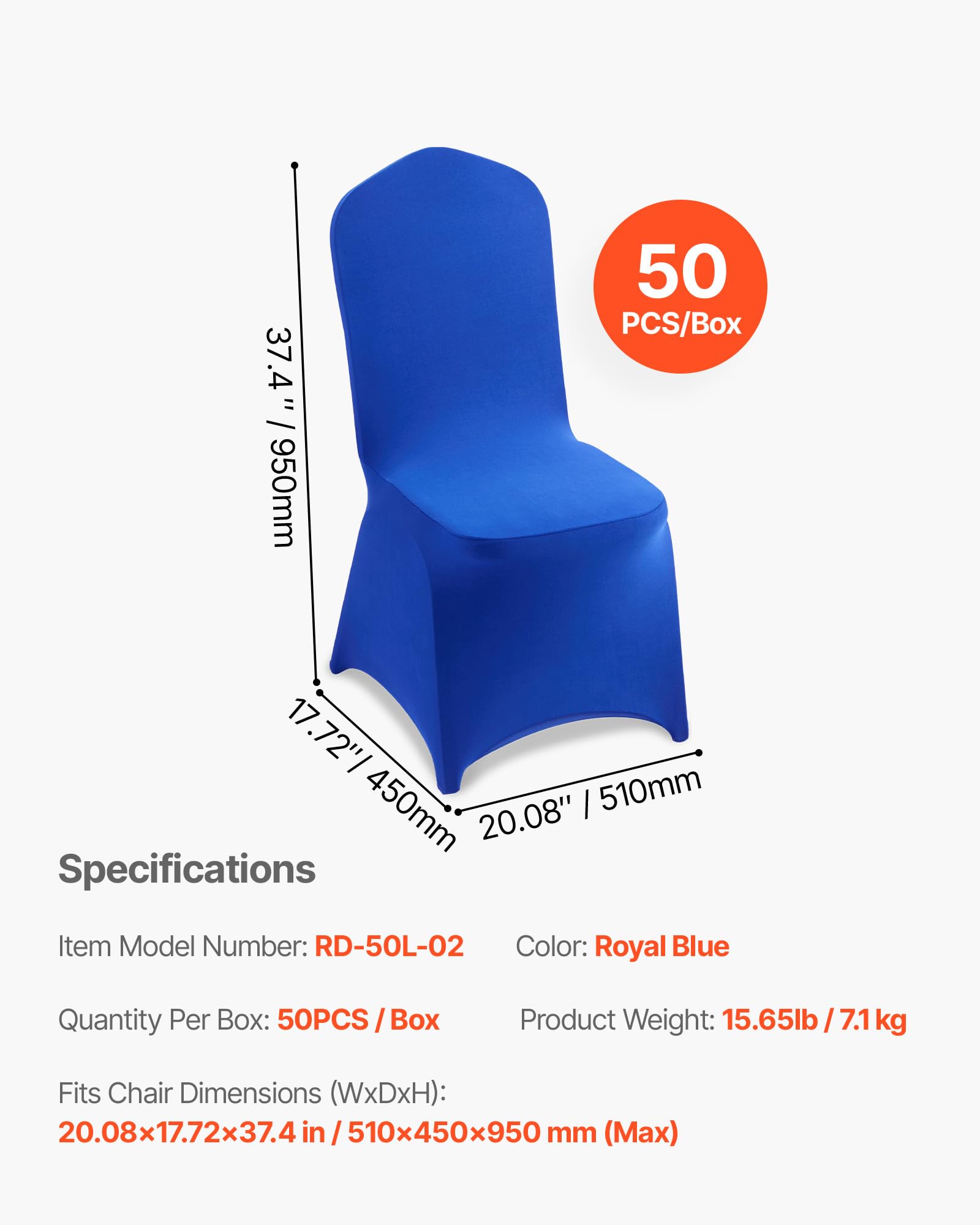 VEVOR 50 Pcs Navy Blue Chair Covers, Polyester Spandex Chair Cover, Stretch Slipcovers for Wedding Party Dining Banquet Flat-Front Chair Covers, Fits Chair Measures up to 20.08 x 17.72 x 37.4 inch