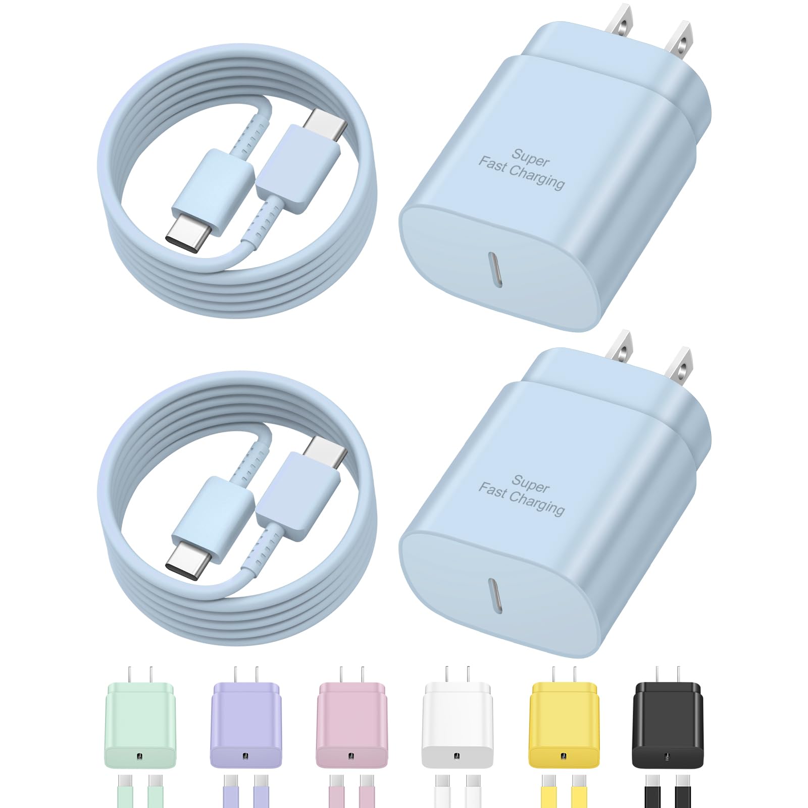 USB C Fast Charger,2 Pack Type C Fast Charger Wall Charger Super Fast Charging Block for Galaxy S24 S23 S22 S21 S20 Ultra S10 S9, Note 20 10 9, with 6ft USB C to Type C Cable 25W Charger Adapter