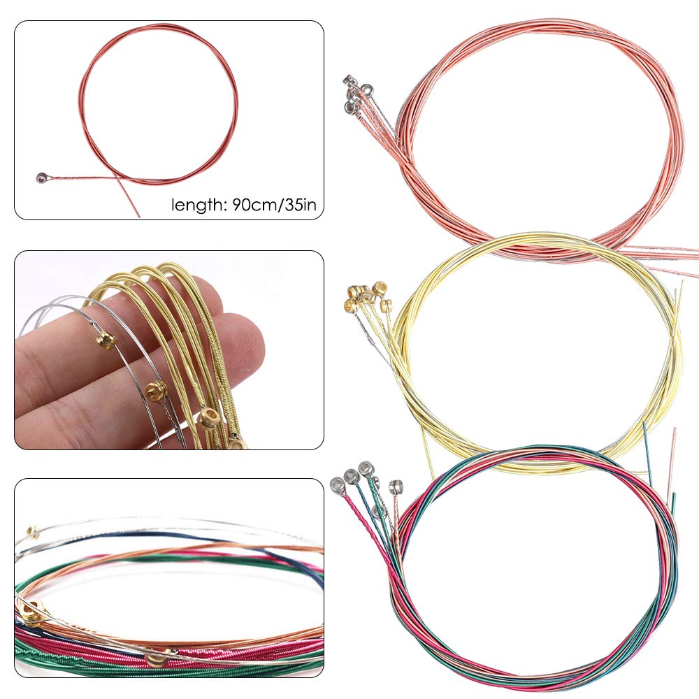Guitar Strings Acoustic 6 Strings Set of 3,maxin Guitar Strings Pack Replacement Steel String for Acoustic Guitar with Guitar String Winder and Cutter, Bridge Pin Puller 3 in 1,Guitar Picks