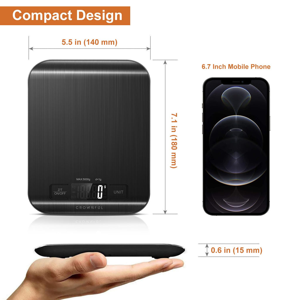 CROWNFUL Food Scale, 11lb Digital Kitchen Scales Weight Ounces and Grams for Cooking and Baking, 6 Units with Tare Function (Battery Included)
