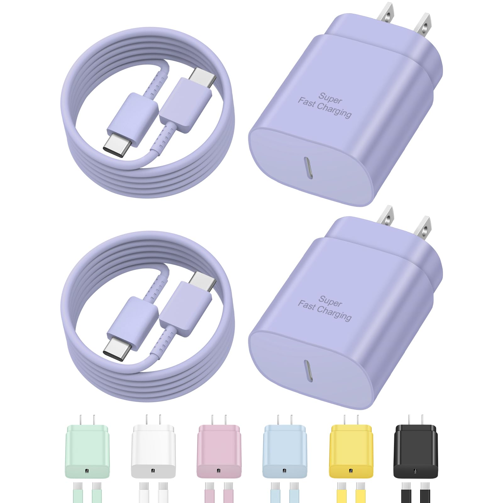USB C Fast Charger,2 Pack Type C Fast Charger Wall Charger Super Fast Charging Block for Galaxy S24 S23 S22 S21 S20 Ultra S10 S9, Note 20 10 9, with 6ft USB C to Type C Cable 25W Charger Adapter