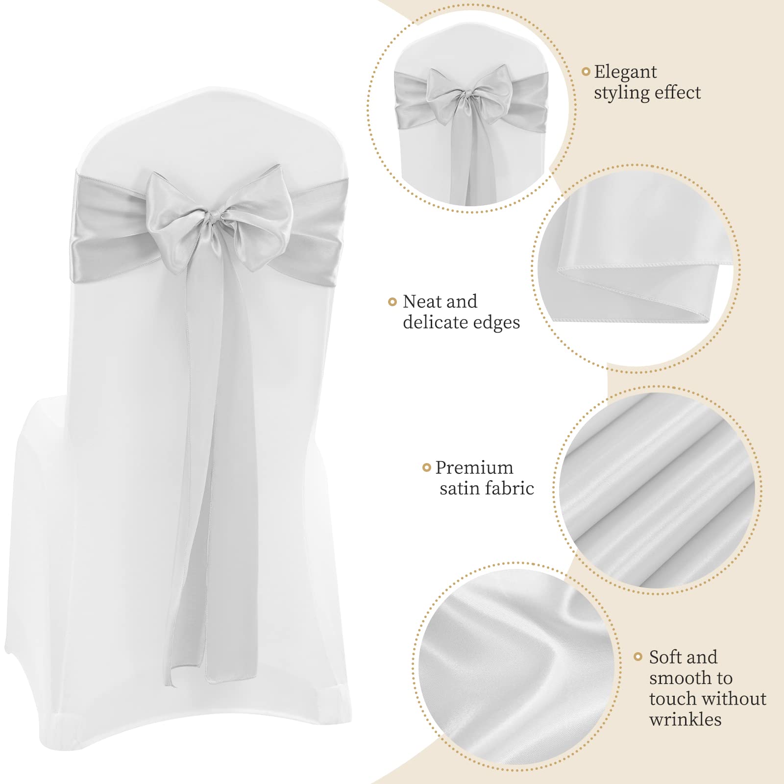 100 PCS Satin Chair Sashes Red Bows Sashes for Chair Covers, Washable Reusable Chair Cover Back Tie Supplies for Wedding Reception Events Banquets Home Kitchen Decoration (7 x 108 inch)