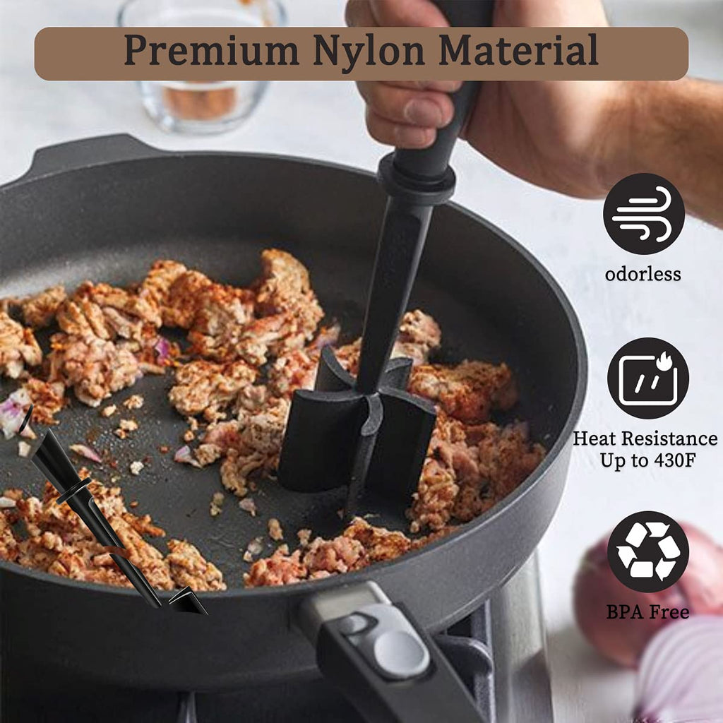 Meat Chopper, Hamburger Chopper Utensil, Professional Heat Resistant Nylon, Masher & Smasher Meat, Potato Masher Ground Beef & Turkey -Non Stick Mix Chopper for Kitchen Tool