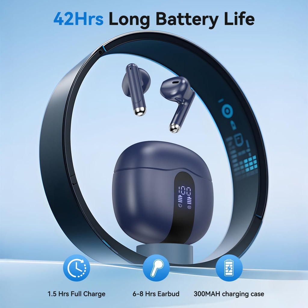 Wireless Earbuds, Bluetooth 5.4 Bass Stereo Headphones with 4 ENC Mic, 50H Playback Ear Buds with Charging Case LED Display,Sport Earphones IPX7 Waterproof for Phone, Android, Pad, Brightening