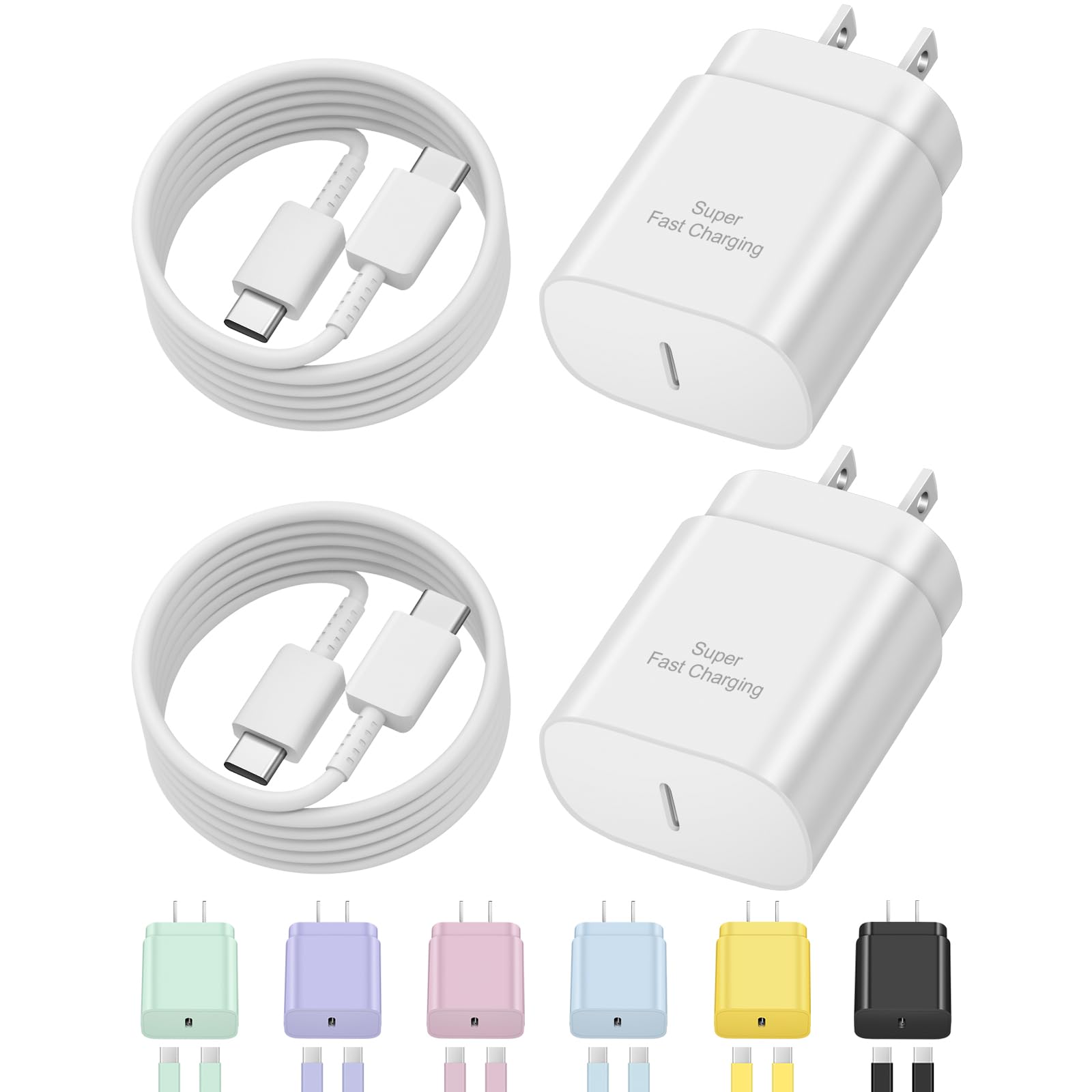 USB C Fast Charger,2 Pack Type C Fast Charger Wall Charger Super Fast Charging Block for Galaxy S24 S23 S22 S21 S20 Ultra S10 S9, Note 20 10 9, with 6ft USB C to Type C Cable 25W Charger Adapter