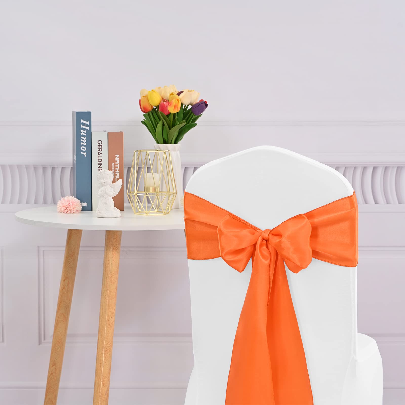 100 PCS Satin Chair Sashes Red Bows Sashes for Chair Covers, Washable Reusable Chair Cover Back Tie Supplies for Wedding Reception Events Banquets Home Kitchen Decoration (7 x 108 inch)