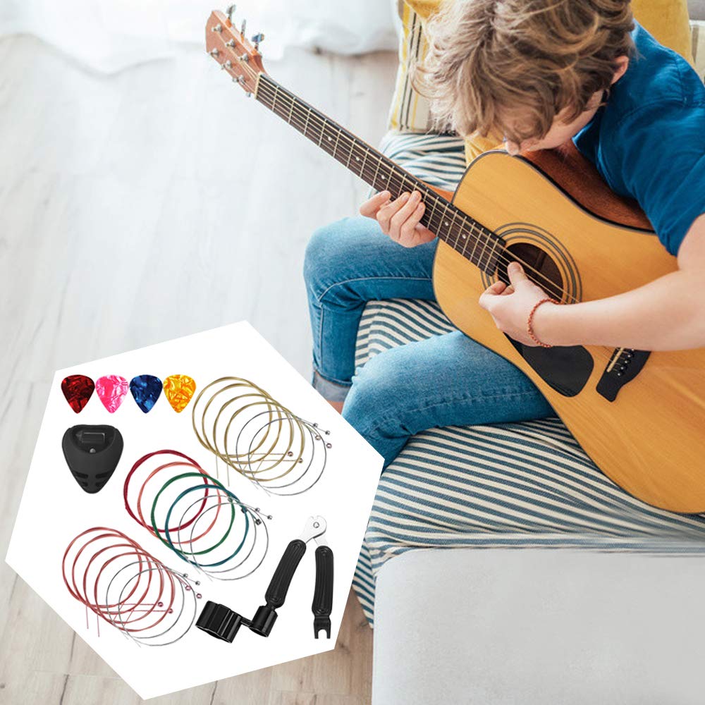 Guitar Strings Acoustic 6 Strings Set of 3,maxin Guitar Strings Pack Replacement Steel String for Acoustic Guitar with Guitar String Winder and Cutter, Bridge Pin Puller 3 in 1,Guitar Picks