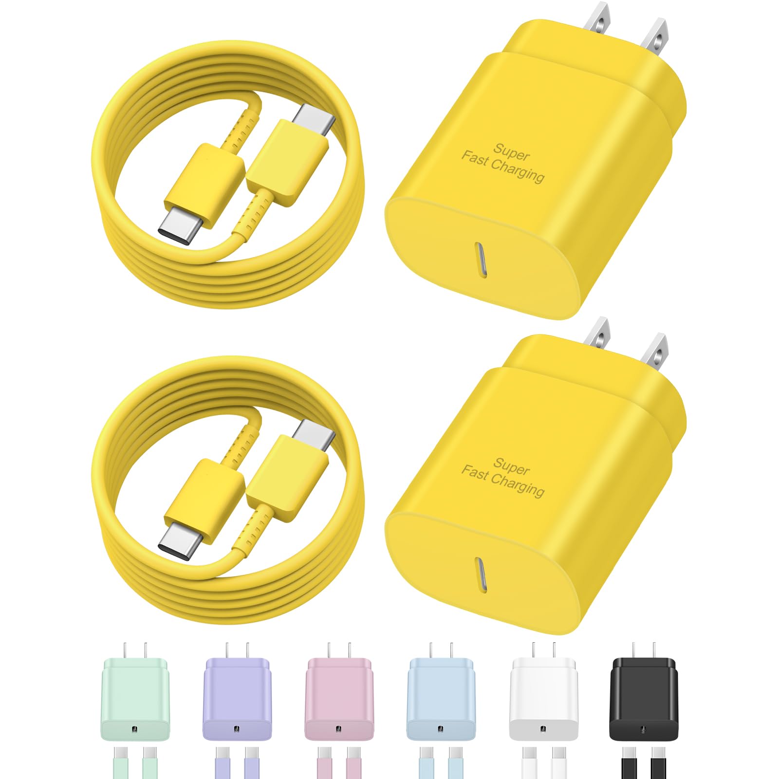 USB C Fast Charger,2 Pack Type C Fast Charger Wall Charger Super Fast Charging Block for Galaxy S24 S23 S22 S21 S20 Ultra S10 S9, Note 20 10 9, with 6ft USB C to Type C Cable 25W Charger Adapter