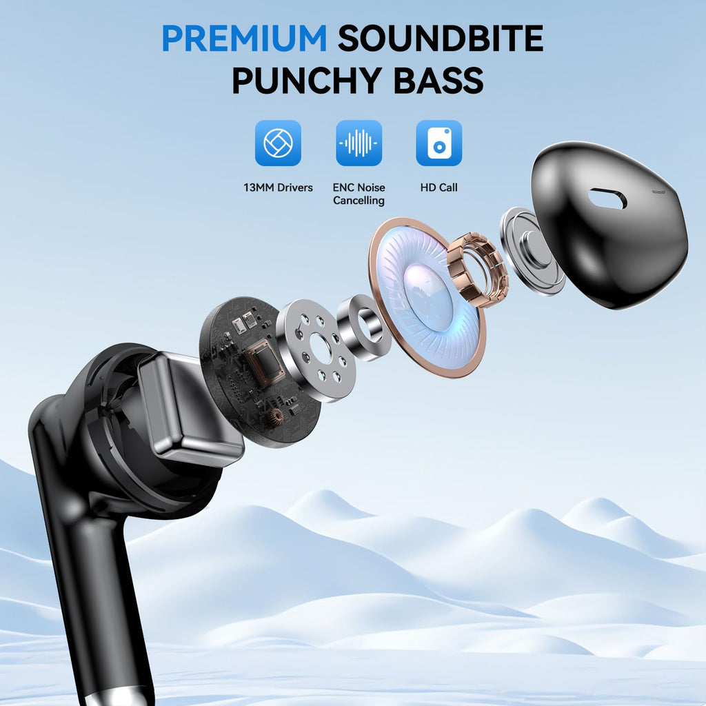 Wireless Earbuds, Bluetooth 5.4 Bass Stereo Headphones with 4 ENC Mic, 50H Playback Ear Buds with Charging Case LED Display,Sport Earphones IPX7 Waterproof for Phone, Android, Pad, Brightening
