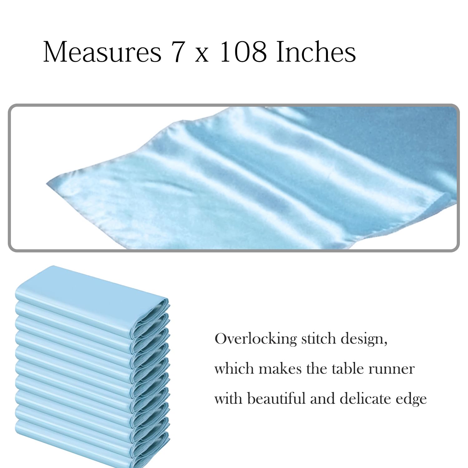 50 Baby Blue Chair Sashes Satin Chair Bows for Wedding Birthday Party Fiesta Decor - 7x108 Inches Ribbons Ties Fitted Banquets Folding Decorations
