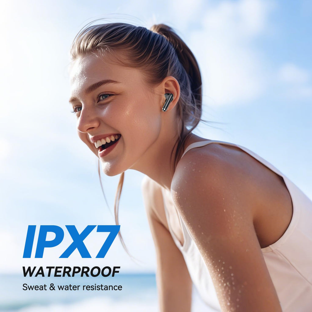 Wireless Earbuds, Bluetooth 5.4 Bass Stereo Headphones with 4 ENC Mic, 50H Playback Ear Buds with Charging Case LED Display,Sport Earphones IPX7 Waterproof for Phone, Android, Pad, Brightening