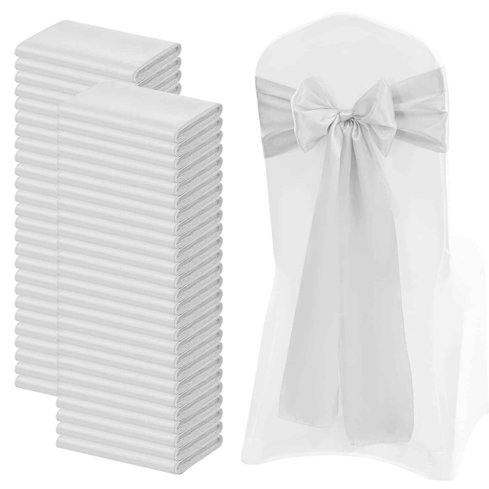 100 PCS Satin Chair Sashes Red Bows Sashes for Chair Covers, Washable Reusable Chair Cover Back Tie Supplies for Wedding Reception Events Banquets Home Kitchen Decoration (7 x 108 inch)