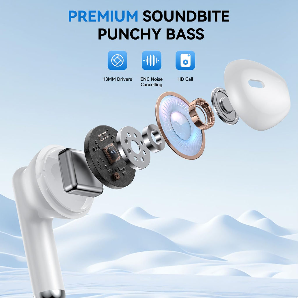 Wireless Earbuds, Bluetooth 5.4 Bass Stereo Headphones with 4 ENC Mic, 50H Playback Ear Buds with Charging Case LED Display,Sport Earphones IPX7 Waterproof for Phone, Android, Pad, Brightening
