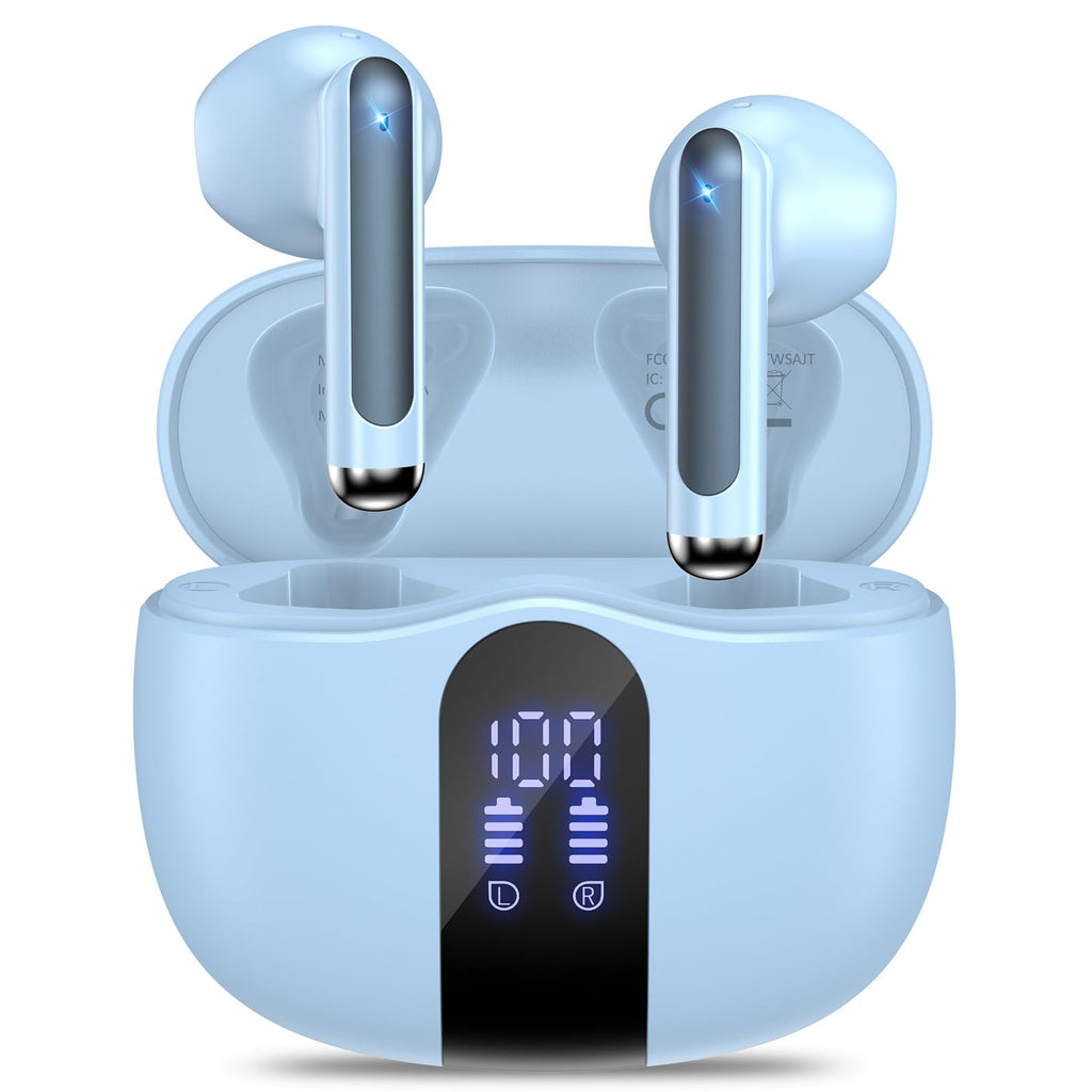 Wireless Earbuds, Bluetooth 5.4 Bass Stereo Headphones with 4 ENC Mic, 50H Playback Ear Buds with Charging Case LED Display,Sport Earphones IPX7 Waterproof for Phone, Android, Pad, Brightening