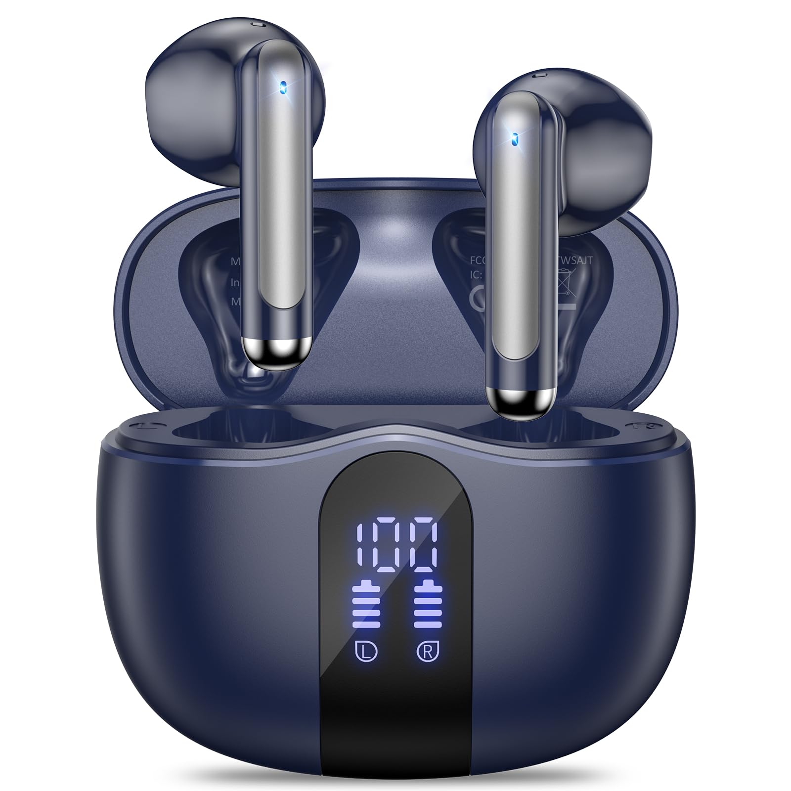 Wireless Earbuds, Bluetooth 5.4 Bass Stereo Headphones with 4 ENC Mic, 50H Playback Ear Buds with Charging Case LED Display,Sport Earphones IPX7 Waterproof for Phone, Android, Pad, Brightening