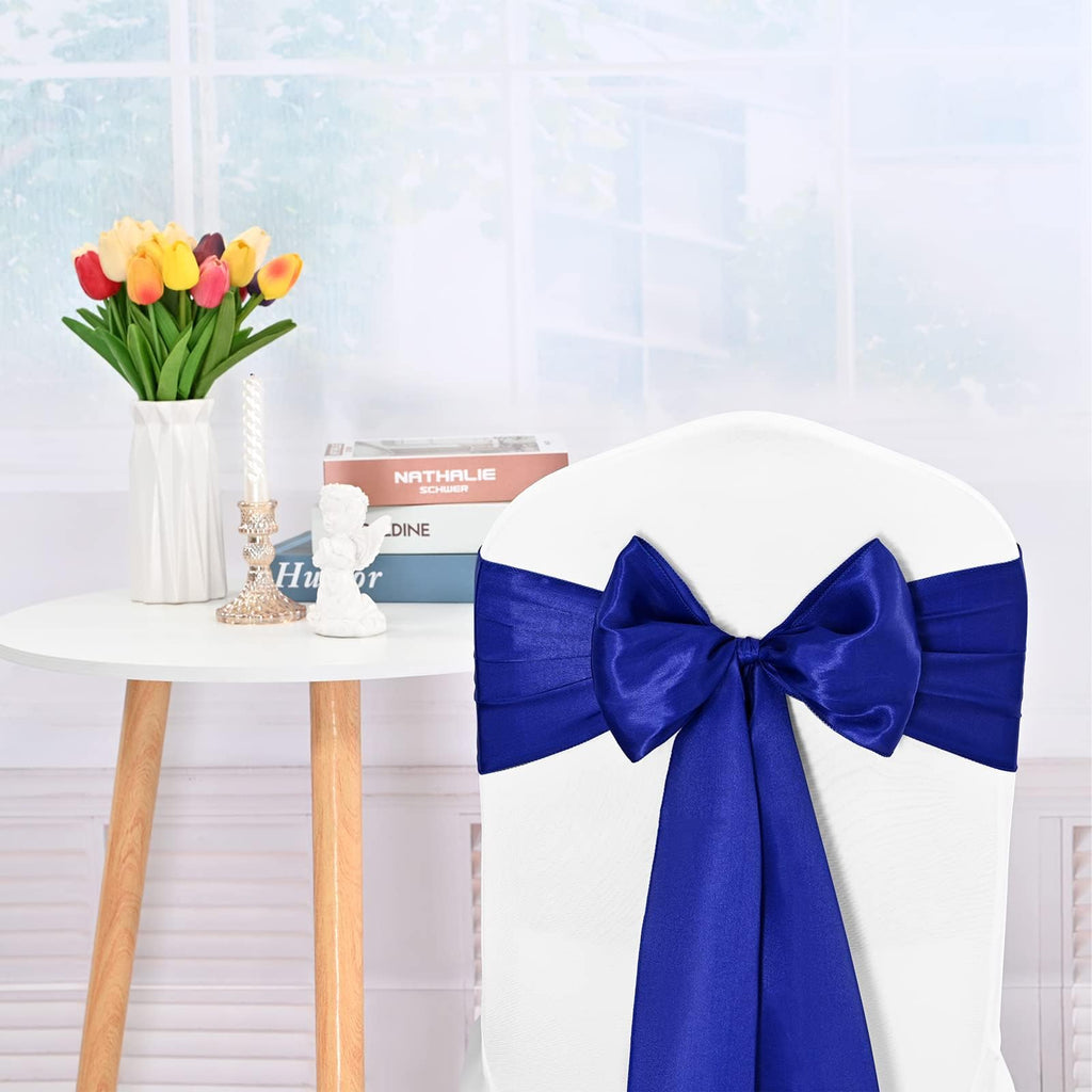100 PCS Satin Chair Sashes Red Bows Sashes for Chair Covers, Washable Reusable Chair Cover Back Tie Supplies for Wedding Reception Events Banquets Home Kitchen Decoration (7 x 108 inch)