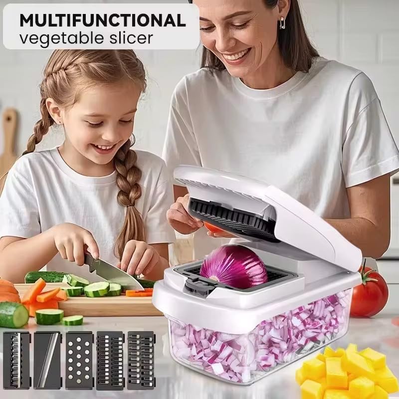 Vegetable Chopper with Container, 13-in-1 Mandoline Slicer Dicer & Spiralizer, Onion Veggie Chopper, Potato Fry Cutter, Manual Food Chopper, Kitchen Tools Gadgets
