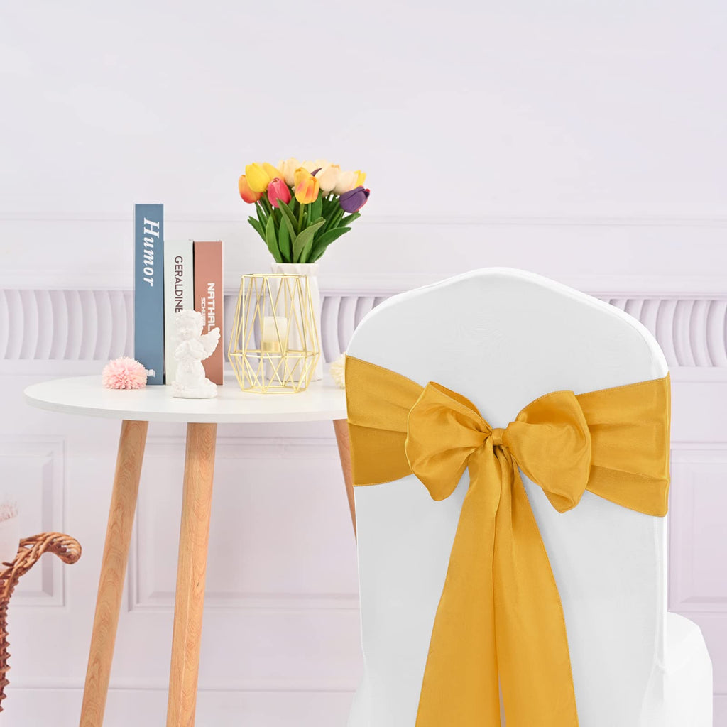 100 PCS Satin Chair Sashes Red Bows Sashes for Chair Covers, Washable Reusable Chair Cover Back Tie Supplies for Wedding Reception Events Banquets Home Kitchen Decoration (7 x 108 inch)