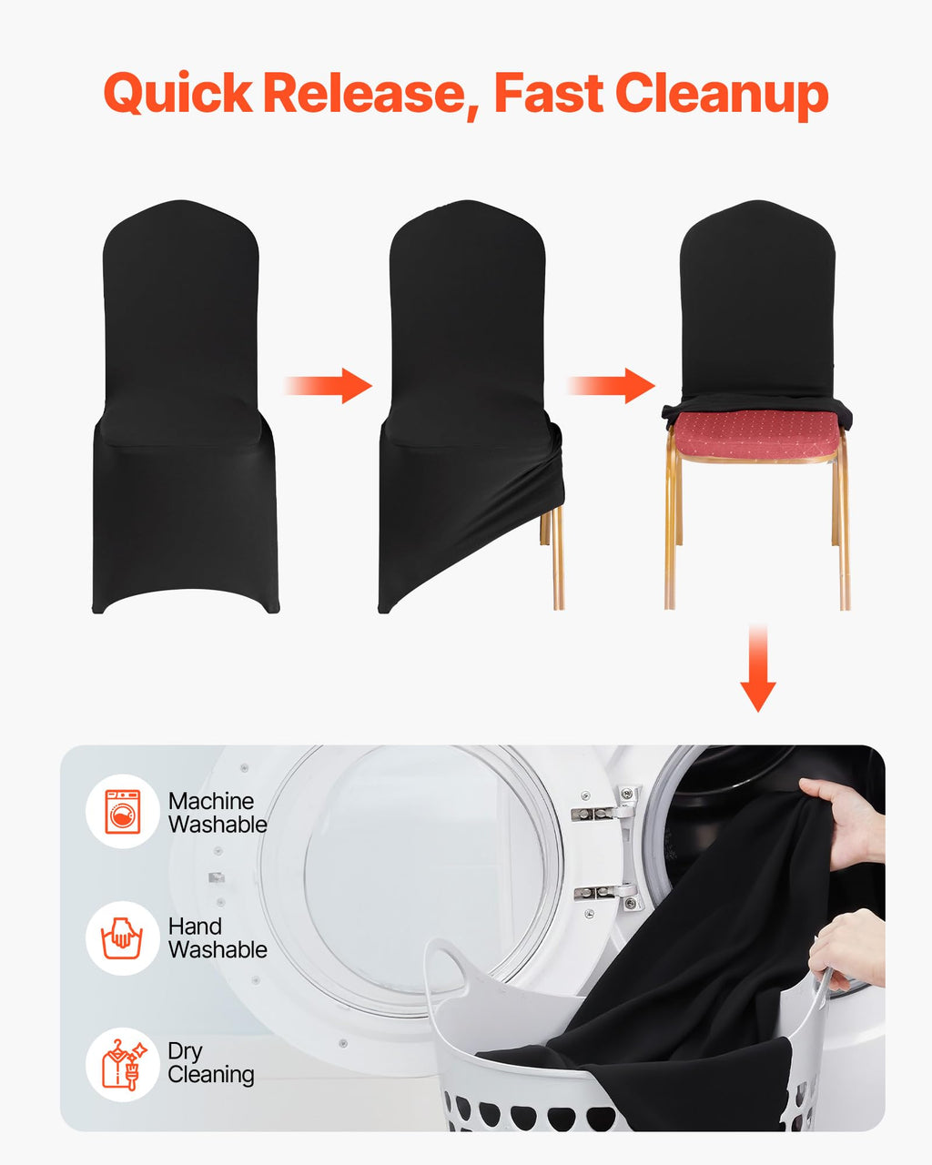 VEVOR 50 Pcs Navy Blue Chair Covers, Polyester Spandex Chair Cover, Stretch Slipcovers for Wedding Party Dining Banquet Flat-Front Chair Covers, Fits Chair Measures up to 20.08 x 17.72 x 37.4 inch