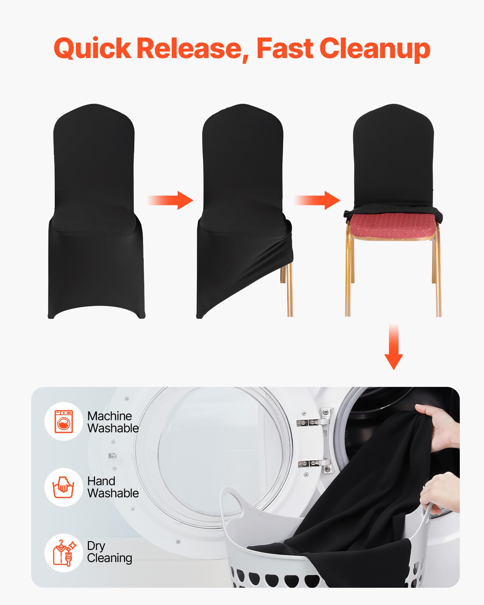 VEVOR 50 Pcs Navy Blue Chair Covers, Polyester Spandex Chair Cover, Stretch Slipcovers for Wedding Party Dining Banquet Flat-Front Chair Covers, Fits Chair Measures up to 20.08 x 17.72 x 37.4 inch