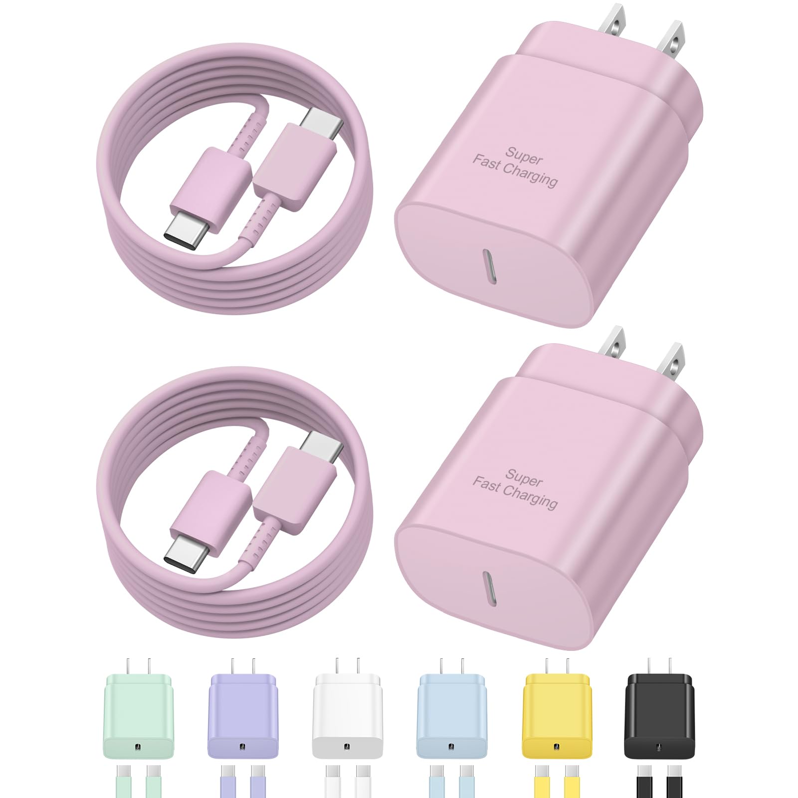 USB C Fast Charger,2 Pack Type C Fast Charger Wall Charger Super Fast Charging Block for Galaxy S24 S23 S22 S21 S20 Ultra S10 S9, Note 20 10 9, with 6ft USB C to Type C Cable 25W Charger Adapter