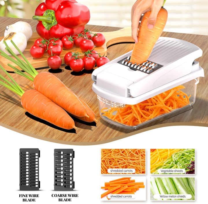 Vegetable Chopper with Container, 13-in-1 Mandoline Slicer Dicer & Spiralizer, Onion Veggie Chopper, Potato Fry Cutter, Manual Food Chopper, Kitchen Tools Gadgets