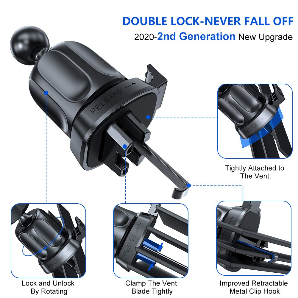 Miracase Phone Holder for Car Vent【2026 Wider Clamp & Metal Hook】 Car Phone Holder Mount for Vent Clip Hand Free Cell Phone Car Mount for iPhone 17 Pro Max 16 15 14 13 12 Samsung S25 Car Accesorries