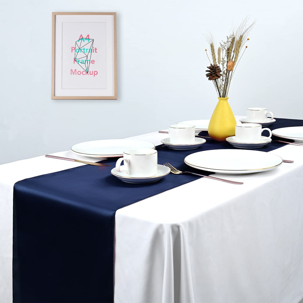 Pesonlook 15 Pack Royal Blue Table Runners 12 x 108 Inch Long for Rectangle Round Tables, Satin Table Runner for Wedding, Birthday Party Banquets Graduation Engagements Decoration