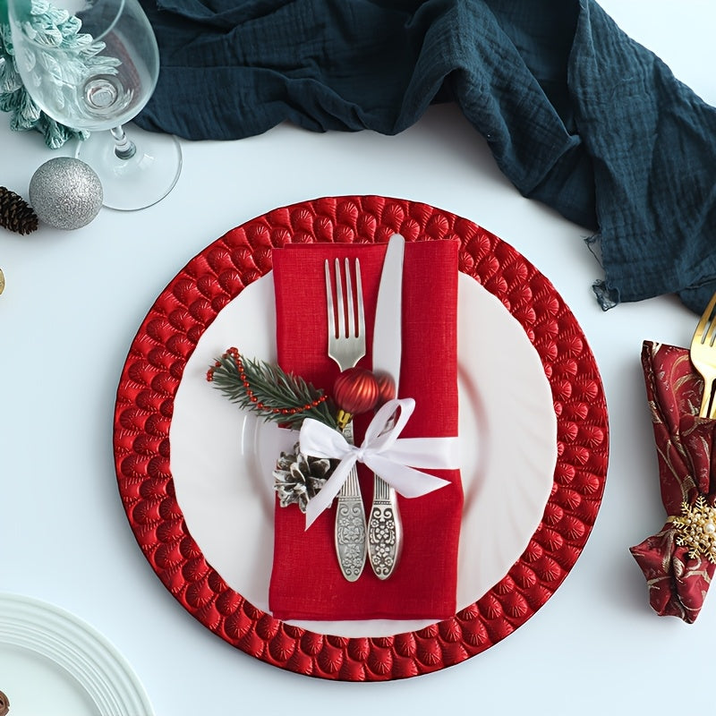 6/48pcs Golden, Silvery, Red Charger Plates, 12.8 Inch Round Charger Plates Plastic for Wedding Dinner, Elegant Reusable Chargers Plates for Table Setting Wedding, Party Event, Tabletop Setting Decor for Halloween,Christmas E