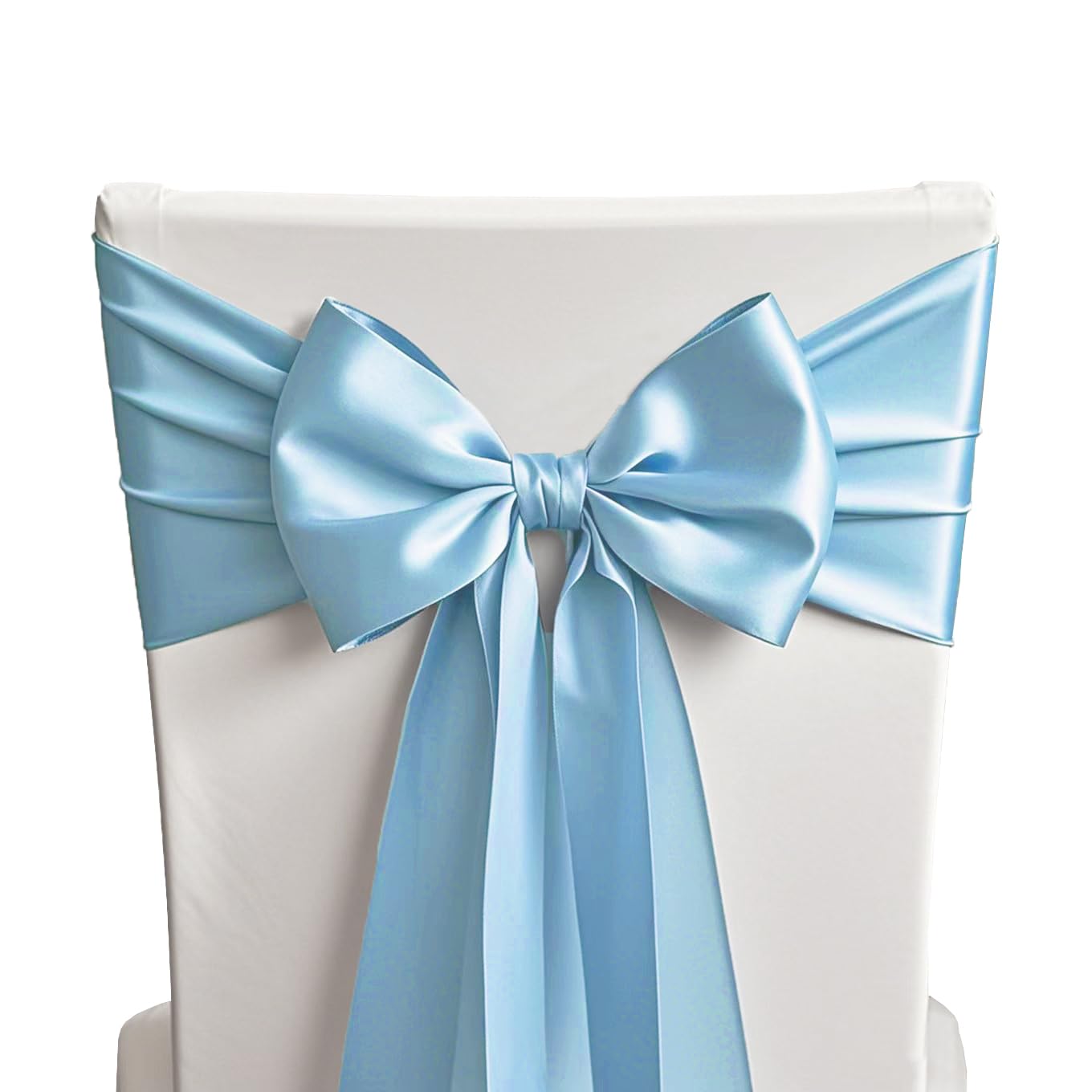 50 Baby Blue Chair Sashes Satin Chair Bows for Wedding Birthday Party Fiesta Decor - 7x108 Inches Ribbons Ties Fitted Banquets Folding Decorations