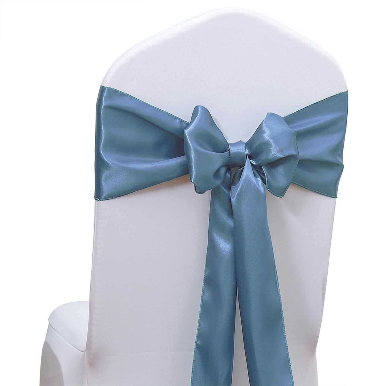 50 Baby Blue Chair Sashes Satin Chair Bows for Wedding Birthday Party Fiesta Decor - 7x108 Inches Ribbons Ties Fitted Banquets Folding Decorations