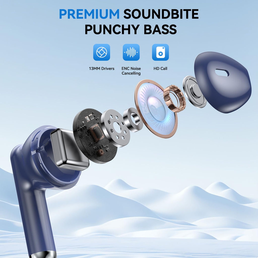 Wireless Earbuds, Bluetooth 5.4 Bass Stereo Headphones with 4 ENC Mic, 50H Playback Ear Buds with Charging Case LED Display,Sport Earphones IPX7 Waterproof for Phone, Android, Pad, Brightening