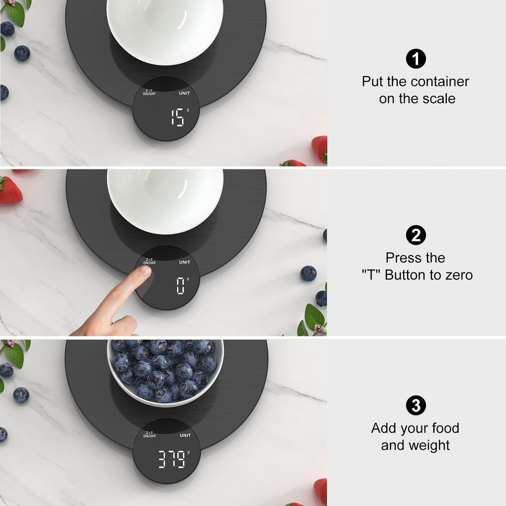 Ultrean Food Scale, Digital Kitchen Scale Weight Grams and Ounces for Baking and Cooking, 6 Units with Tare Function, 11lb (Batteries Included) (Black)