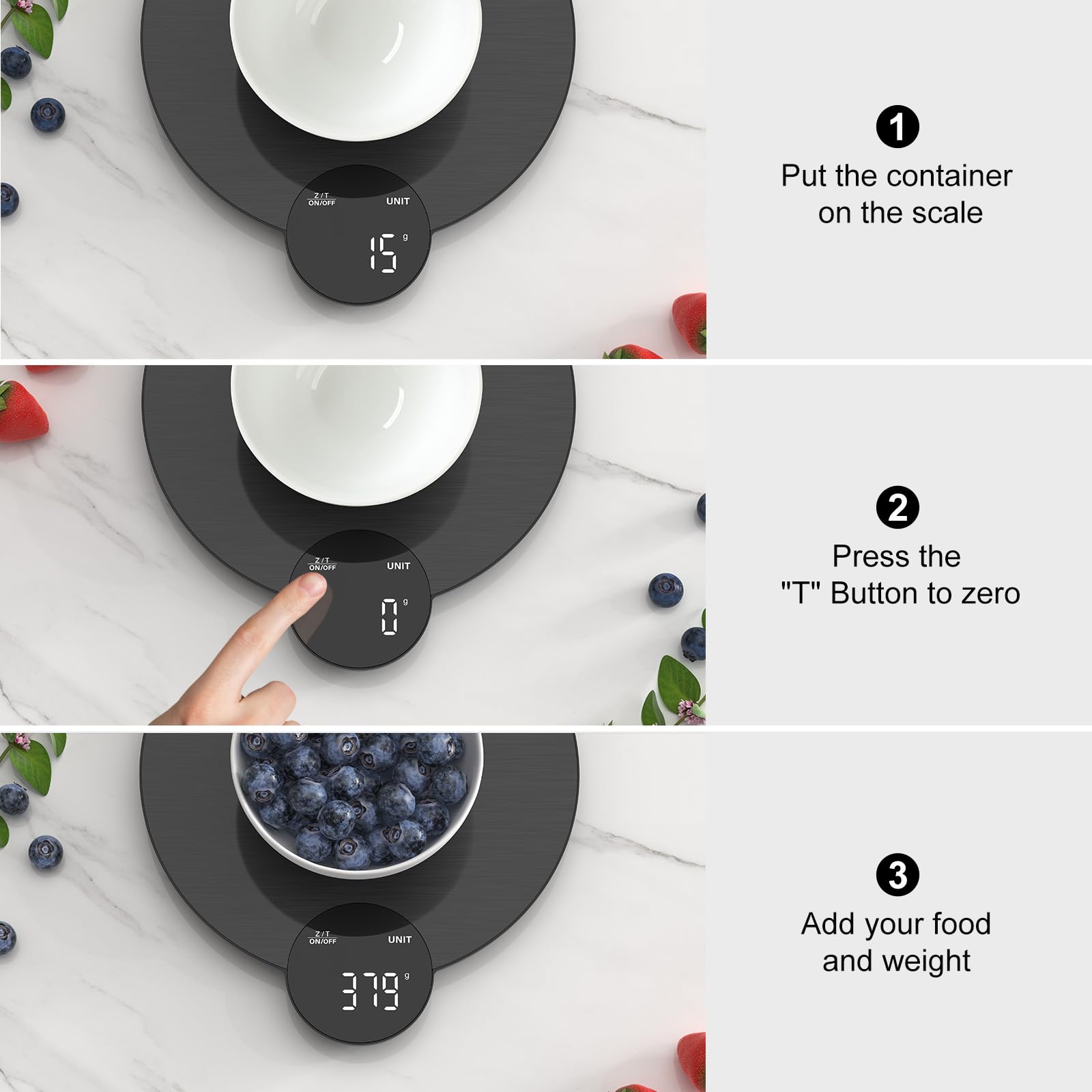 Ultrean Food Scale, Digital Kitchen Scale Weight Grams and Ounces for Baking and Cooking, 6 Units with Tare Function, 11lb (Batteries Included) (Black)
